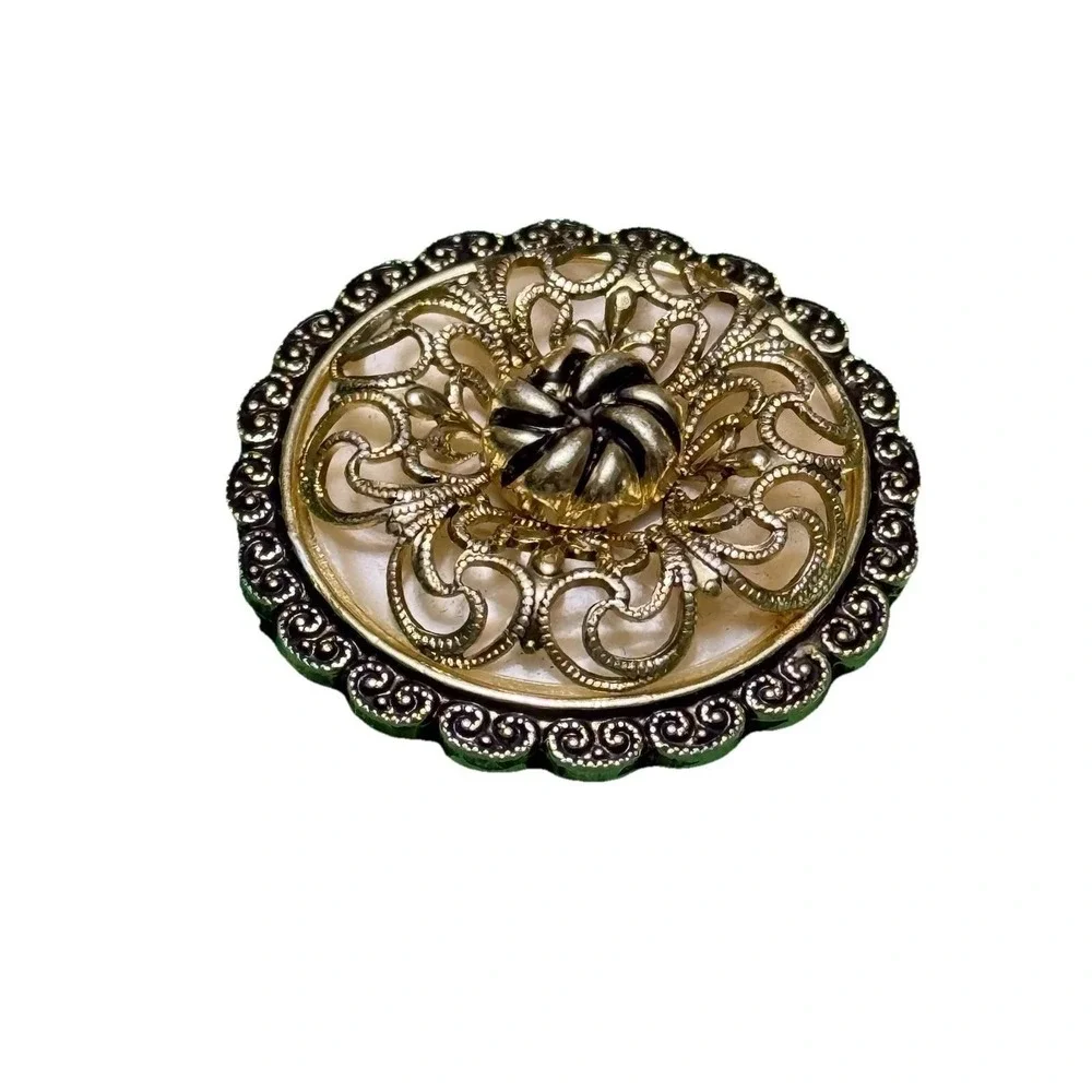 Vintage‎ W Germany Gold Tone Filigree Flower Scarf Clip Holder